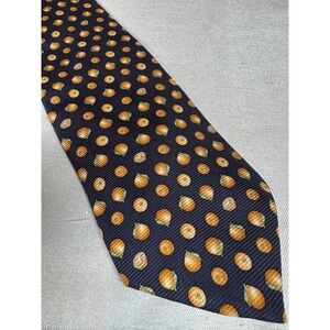 Brooks Basics Silk Tie Navy Blue Orange Fruit‎ Pattern Men's Neckwear